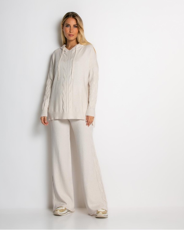 Σετ πλεκτό με σχέδιο πλεξούδα μπλούζα & παντελόνι μπορντό