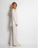 Σετ πλεκτό με σχέδιο πλεξούδα μπλούζα & παντελόνι cream