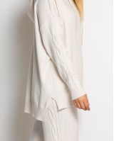 Σετ πλεκτό με σχέδιο πλεξούδα μπλούζα & παντελόνι cream