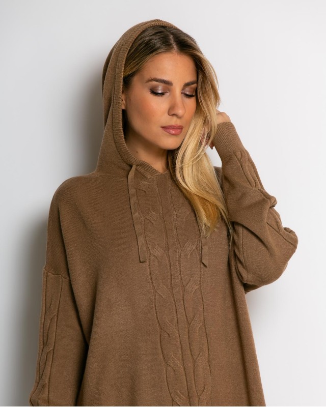 Σετ πλεκτό με σχέδιο πλεξούδα μπλούζα & παντελόνι κάμελ