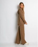 Σετ πλεκτό με σχέδιο πλεξούδα μπλούζα & παντελόνι κάμελ