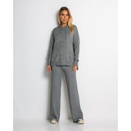 Σετ πλεκτό με σχέδιο πλεξούδα μπλούζα & παντελόνι γκρι