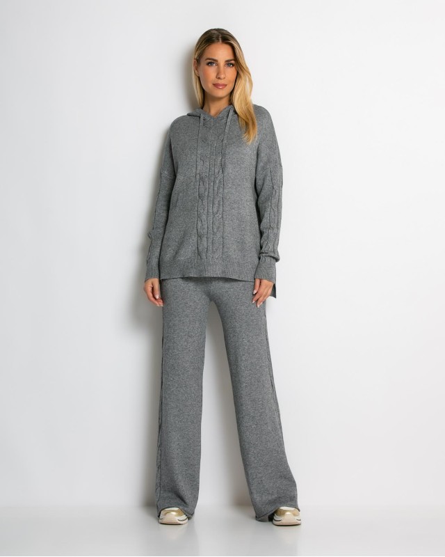 Σετ πλεκτό με σχέδιο πλεξούδα μπλούζα & παντελόνι γκρι