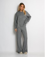 Σετ πλεκτό με σχέδιο πλεξούδα μπλούζα & παντελόνι γκρι