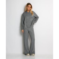 Σετ πλεκτό με σχέδιο πλεξούδα μπλούζα & παντελόνι γκρι