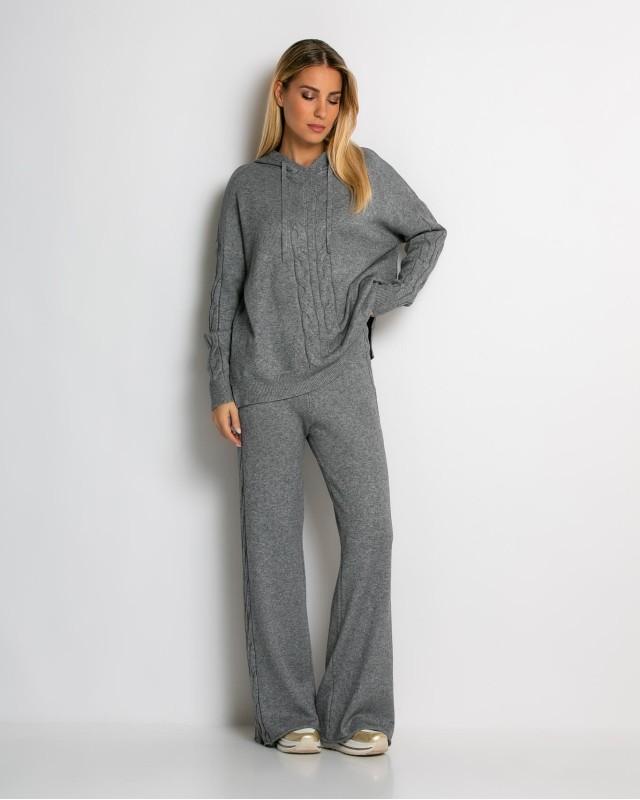 Σετ πλεκτό με σχέδιο πλεξούδα μπλούζα & παντελόνι γκρι