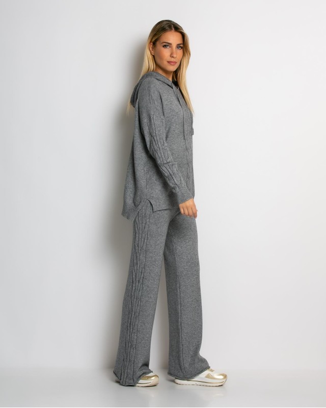 Σετ πλεκτό με σχέδιο πλεξούδα μπλούζα & παντελόνι γκρι