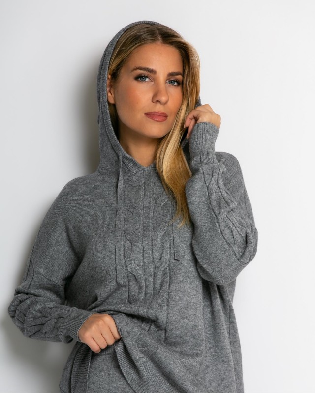 Σετ πλεκτό με σχέδιο πλεξούδα μπλούζα & παντελόνι γκρι