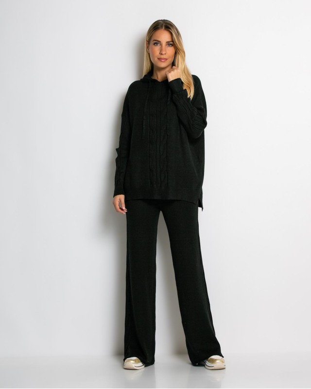 Σετ πλεκτό με σχέδιο πλεξούδα μπλούζα & παντελόνι μαύρο