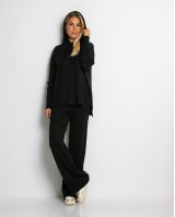 Σετ πλεκτό με σχέδιο πλεξούδα μπλούζα & παντελόνι μαύρο