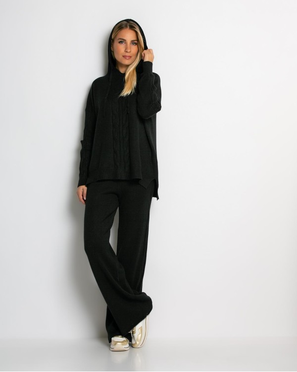 Σετ πλεκτό με σχέδιο πλεξούδα μπλούζα & παντελόνι μπορντό