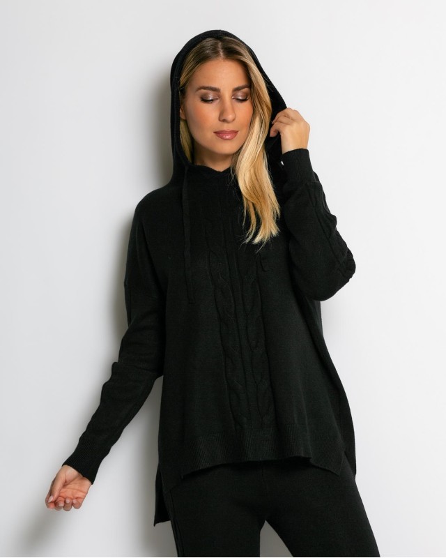 Σετ πλεκτό με σχέδιο πλεξούδα μπλούζα & παντελόνι μαύρο