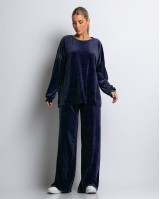 Σετ μπλούζα με λαιμόκοψη και παντελόνα βελουτέ navy