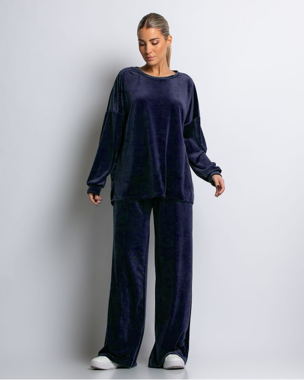 Σετ μπλούζα με λαιμόκοψη και παντελόνα βελουτέ μαύρο