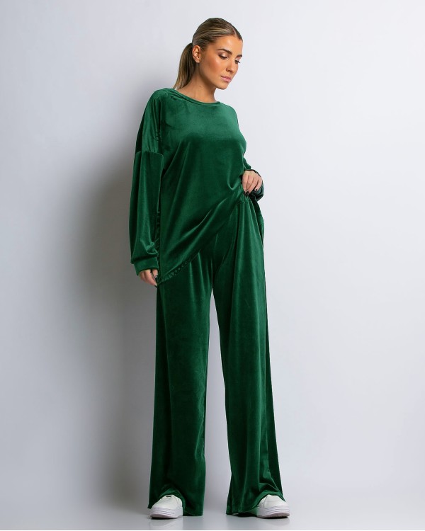 Σετ μπλούζα με λαιμόκοψη και παντελόνα βελουτέ μαύρο