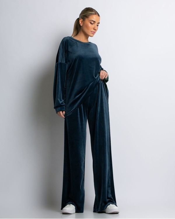 Σετ μπλούζα με λαιμόκοψη και παντελόνα βελουτέ μαύρο