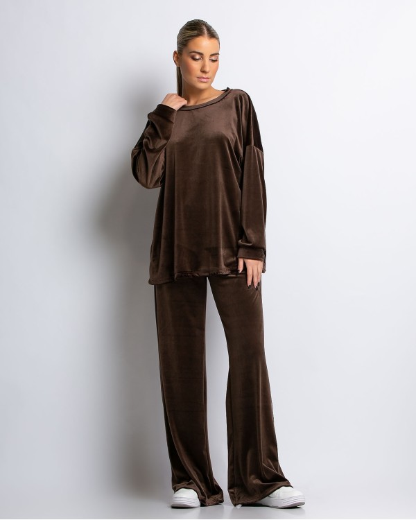 Σετ μπλούζα με λαιμόκοψη και παντελόνα βελουτέ μαύρο