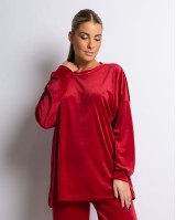 Σετ μπλούζα με λαιμόκοψη και παντελόνα βελουτέ κόκκινο