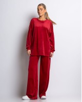 Σετ μπλούζα με λαιμόκοψη και παντελόνα βελουτέ κόκκινο