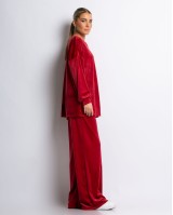 Σετ μπλούζα με λαιμόκοψη και παντελόνα βελουτέ κόκκινο