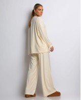 Σετ μπλούζα με λαιμόκοψη και παντελόνα βελουτέ εκρού
