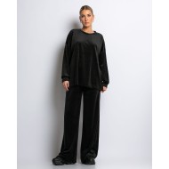 Σετ μπλούζα με λαιμόκοψη και παντελόνα βελουτέ μαύρο
