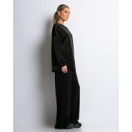 Σετ μπλούζα με λαιμόκοψη και παντελόνα βελουτέ μαύρο