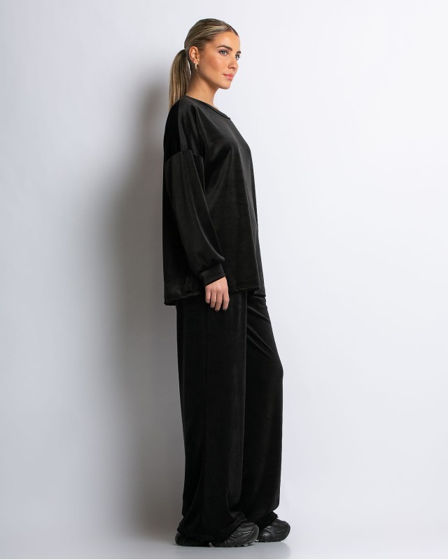 Σετ μπλούζα με λαιμόκοψη και παντελόνα βελουτέ μαύρο