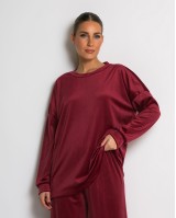 Σετ μπλούζα με λαιμόκοψη και παντελόνα βελουτέ cherry