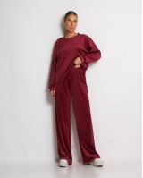 Σετ μπλούζα με λαιμόκοψη και παντελόνα βελουτέ cherry
