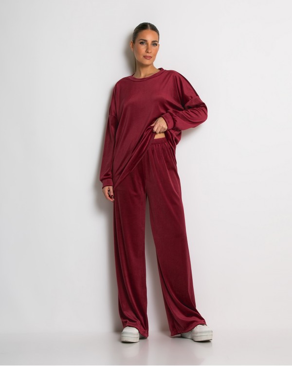 Σετ μπλούζα με λαιμόκοψη και παντελόνα βελουτέ μαύρο