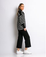 Σετ πλεκτό μπλούζα με φερμουάρ και παντελόνι ριγέ μαύρο