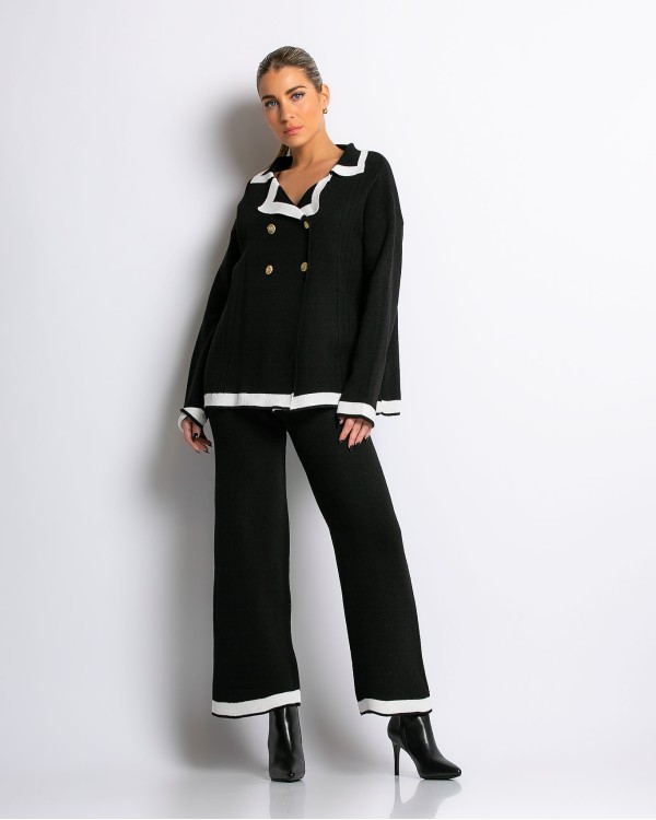 Σετ μπλούζα με χρυσά κουμπιά  και παντελόνι εκρού