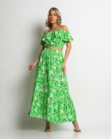 Σετ crop top και φούστα με λάστιχο στην μέση εμπριμέ πράσινο