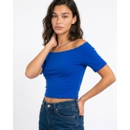 Μπλούζα Crop top με χαμηλούς ώμους μπλε ρουά