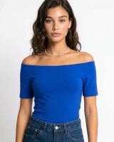 Μπλούζα Crop top με χαμηλούς ώμους μπλε ρουά