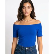 Μπλούζα Crop top με χαμηλούς ώμους μπλε ρουά