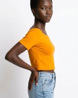 Μπλούζα Crop top με χαμηλούς ώμους Μουσταρδί