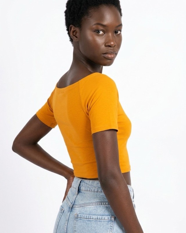 Μπλούζα Crop top με χαμηλούς ώμους Μουσταρδί