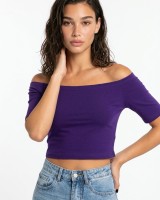 Μπλούζα Crop top με χαμηλούς ώμους μωβ