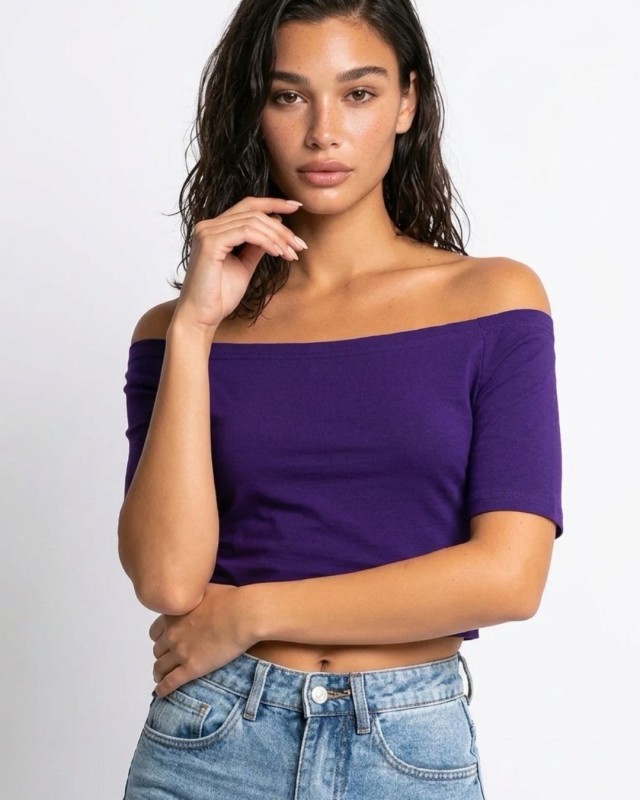 Μπλούζα Crop top με χαμηλούς ώμους μωβ