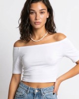Μπλούζα Crop top με χαμηλούς ώμους λευκό