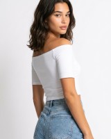 Μπλούζα Crop top με χαμηλούς ώμους λευκό