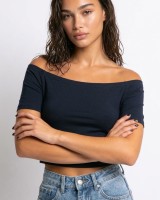 Μπλούζα Crop top με χαμηλούς ώμους navy