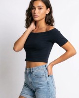 Μπλούζα Crop top με χαμηλούς ώμους navy