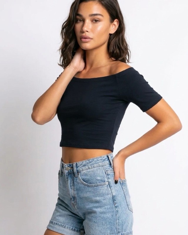Μπλούζα Crop top με χαμηλούς ώμους navy