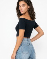 Μπλούζα Crop top με χαμηλούς ώμους navy