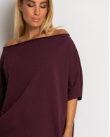 Μπλούζα φούτερ αχνούδιαστο αμάνικη με ανοιχτή λαιμόκοψη δαμασκηνί