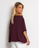 Μπλούζα φούτερ αχνούδιαστο αμάνικη με ανοιχτή λαιμόκοψη δαμασκηνί