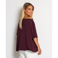 Μπλούζα φούτερ αχνούδιαστο αμάνικη με ανοιχτή λαιμόκοψη δαμασκηνί